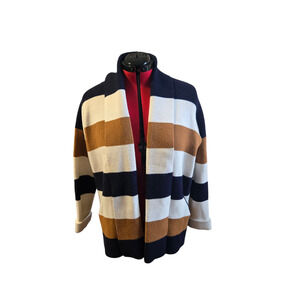 Fate long sleeve striped open front sweater with pockets, size large